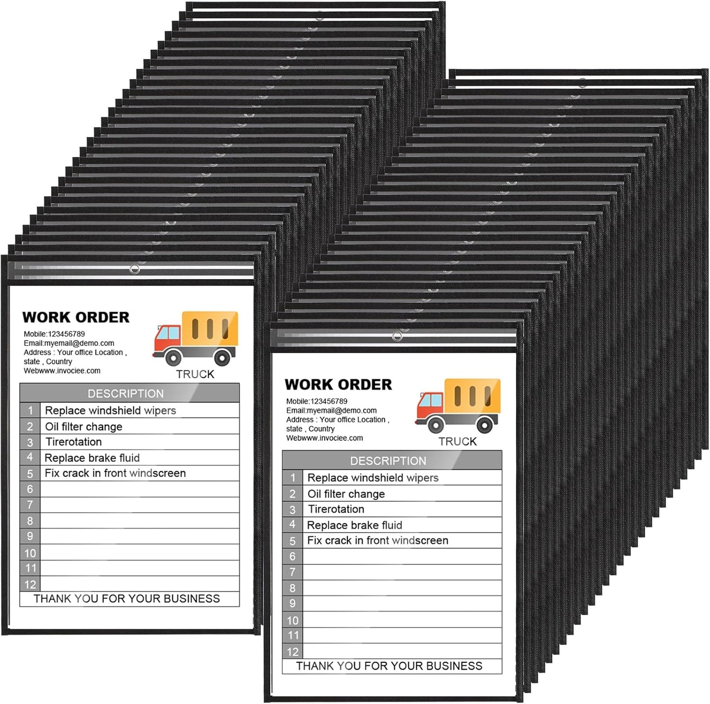 Yunsailing 80 Pack Dry Erase Pockets Job Ticket Holders Black Clear Reusable Dry Erase Shop Order Holder Plastic Ticket Pocket Protector Sleeves for Work Office Organization(12'' X 18.6'',Vertical)