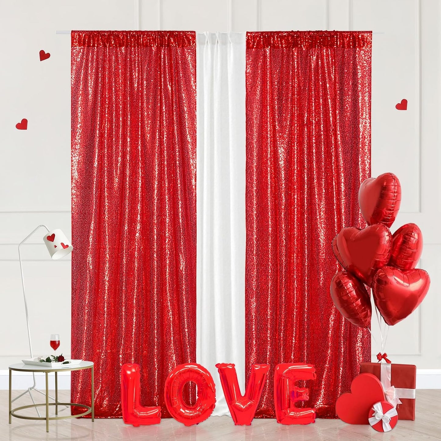 Eternal Beauty Sequin Backdrop Curtains, 2x8 Ft-2 Panels Red Back Drop for Shimmer Photography Party Wedding Birthday Decor