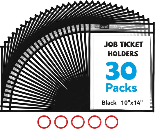 Gamenote Dry Erase Pockets 30 Pack with Rings, Oversized Reusable Plastic Sleeves Shop Ticket Holders Sheet Protectors Teacher Supplies Organization for Classroom Must Have (Black)