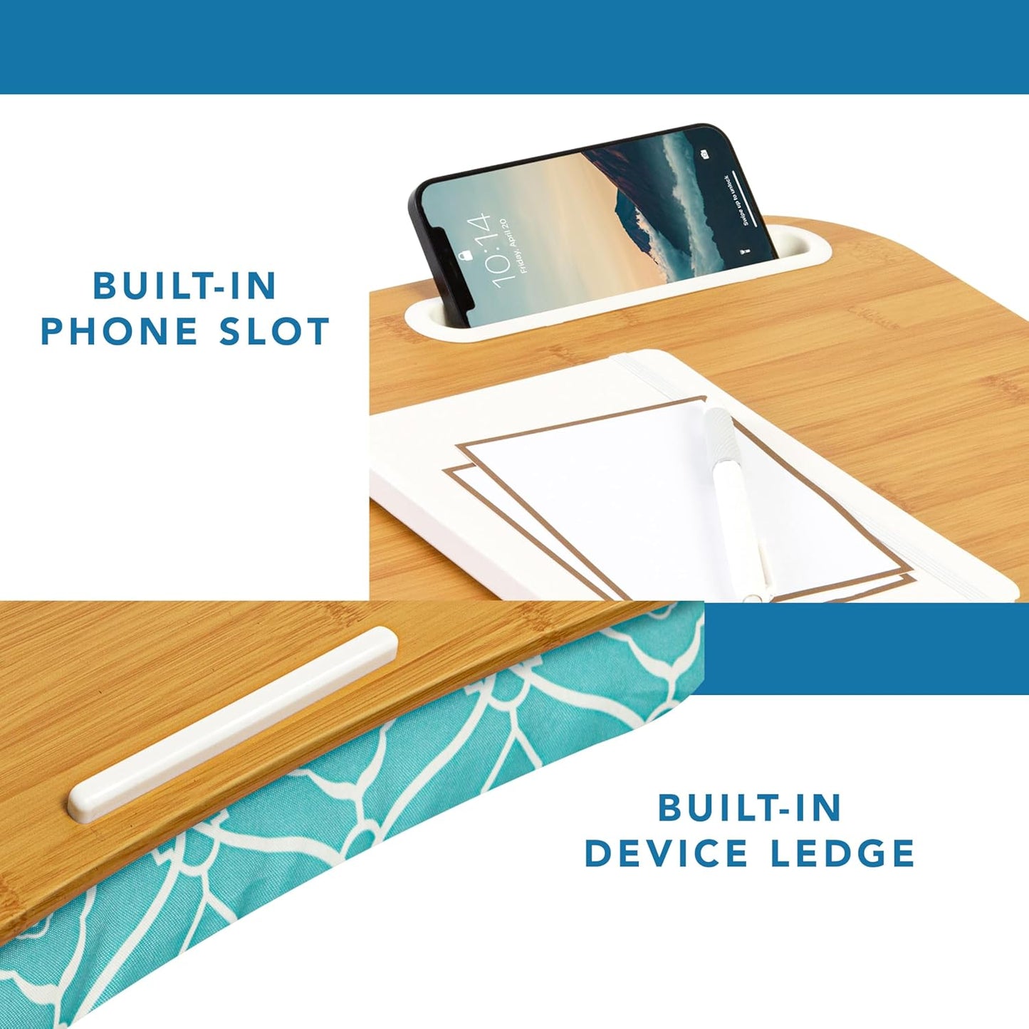 LAPGEAR Designer Lap Desk with Phone Holder and Device Ledge - Aqua Trellis - Fits up to 15.6 Inch Laptops - Style No. 45422