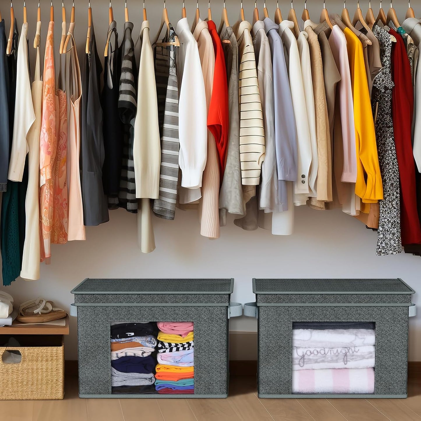 Univivi Foldable Fabric Storage Boxes Large Storage Bins with Lids [4-Pack] Collapsible Storage Cubes Organizer Containers Organization Baskets for Home, Bedroom, Closet (Black, 17”x 12” x 12”)