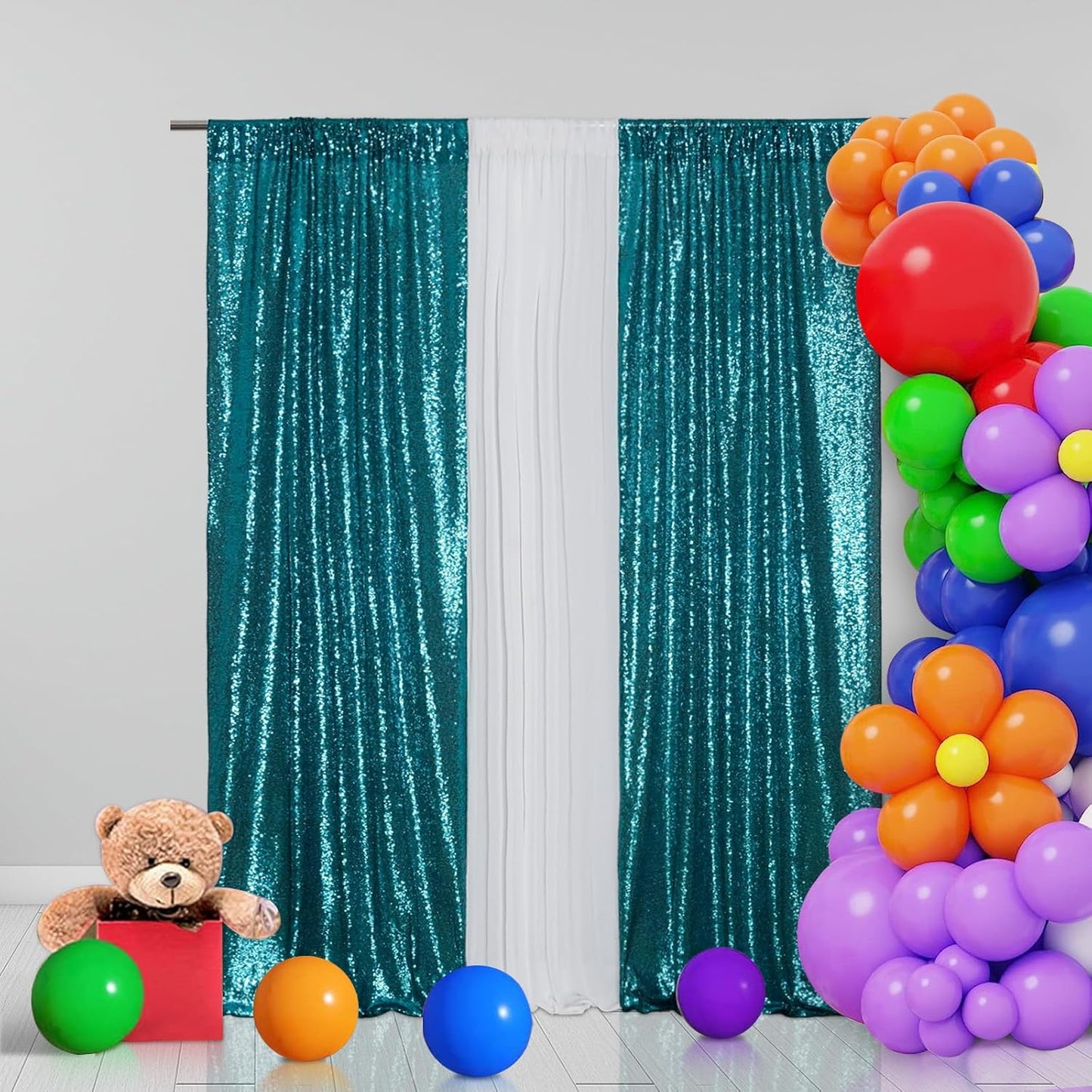 Eternal Beauty Sequin Backdrop Curtains, 2x8 Ft-2 Panels Teal Back Drop for Shimmer Photography Party Wedding Birthday Decor
