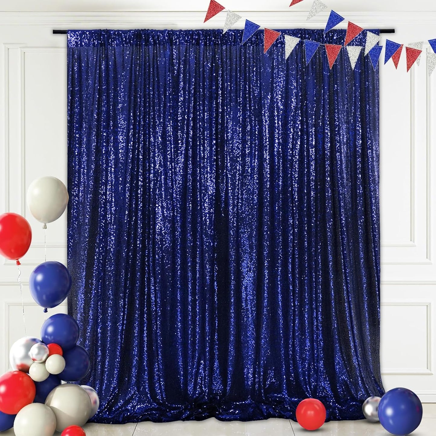 Eternal Beauty Navy Blue Sequin Backdrop, 5x7 Ft Glitter Background Curtains for Shimmer Photography Party Wedding Birthday Independence Day Back Drop Decor
