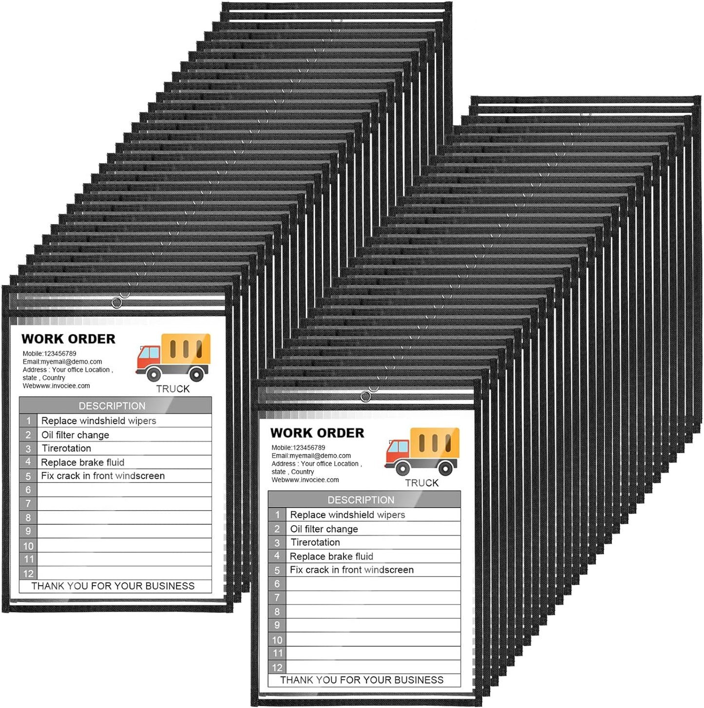 Yunsailing 80 Pack Dry Erase Pockets Job Ticket Holders Black Clear Reusable Dry Erase Shop Order Holder Plastic Ticket Pocket Protector Sleeves for Work Office Organization(10'' X 14'',Vertical)