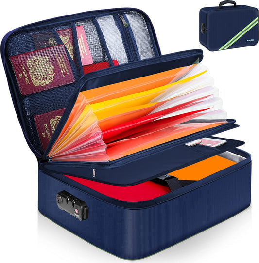 Noiposi Document Organizer with 5200℉ Heat Insulated,16.1"x11.4"x4.3" Waterproof and Fireproof Document Box,Portable Home Travel Safe Storage Box for Important Documents and File,Blue