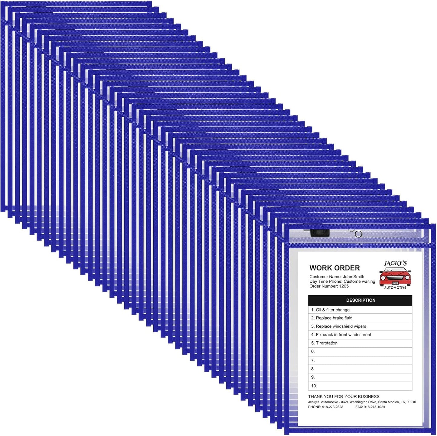 Nezyo Dry Erase Pockets Plastic Job Ticket Holders Shop Holder Order Pockets Clear Sleeves Tickets Folders Plastic Sleeves Paper Teacher Supplies for Classroom(12 x 9.5 in,Blue,50 Pcs)