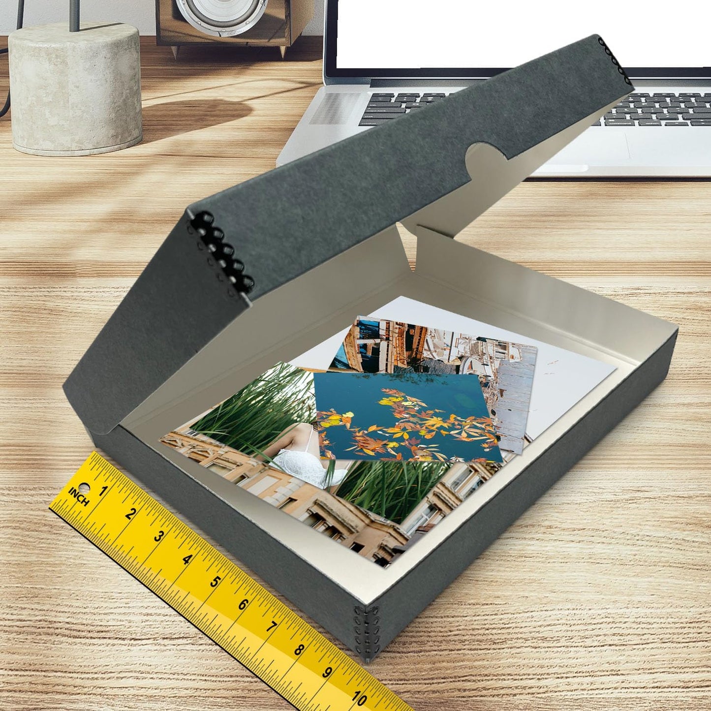 Golden State Art, Archival Folio Storage Box 9x12, Clamshell Design with Metal Edge, Preserve And Store Photos Documents Cards Prints Arts Crafts DIY, Gray