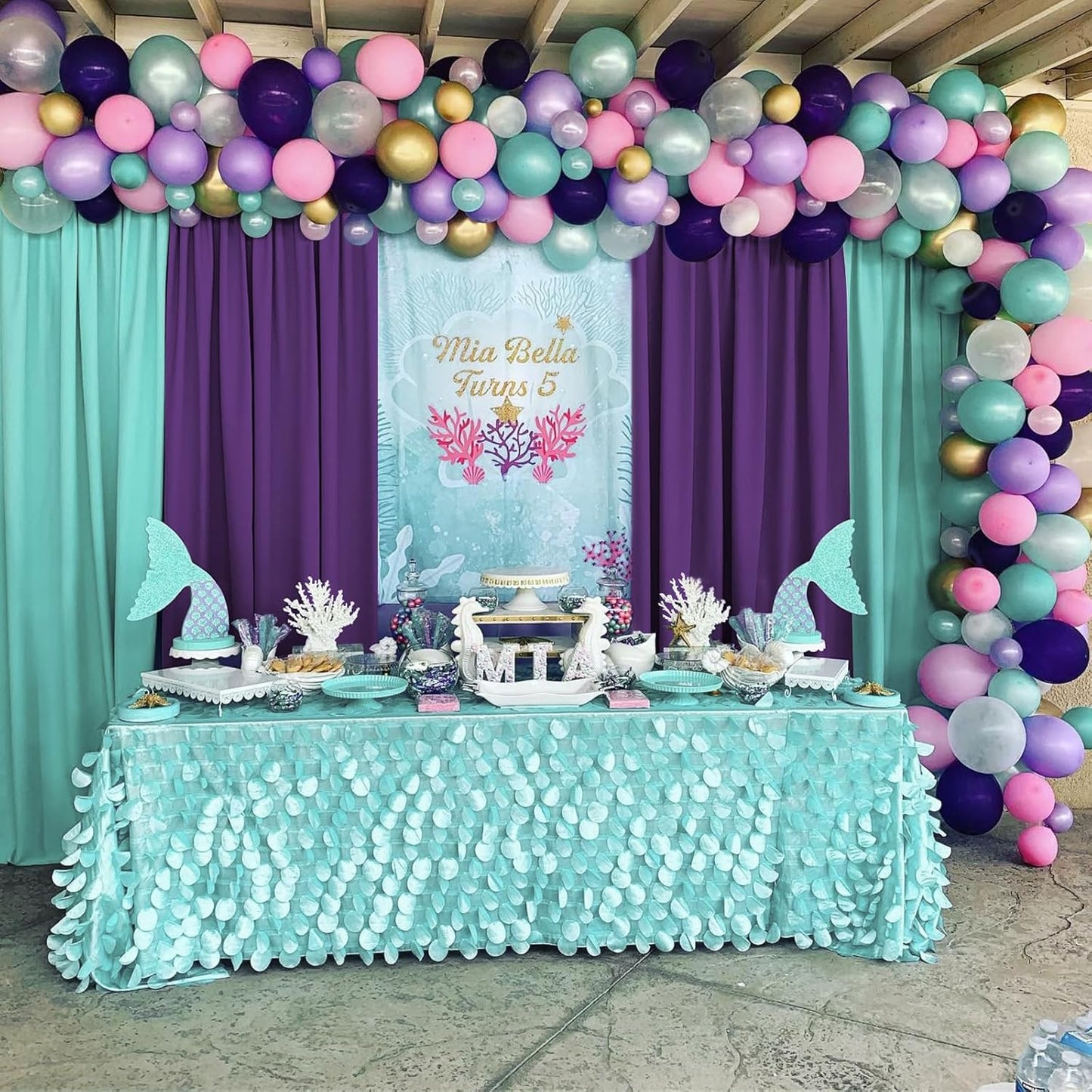 Turquoise Backdrop Curtains: 6 Panels 5ft x 10ft Polyester Backdrop Drapes for Wedding Mermaid Party Photography Decorations 30ft x 10ft