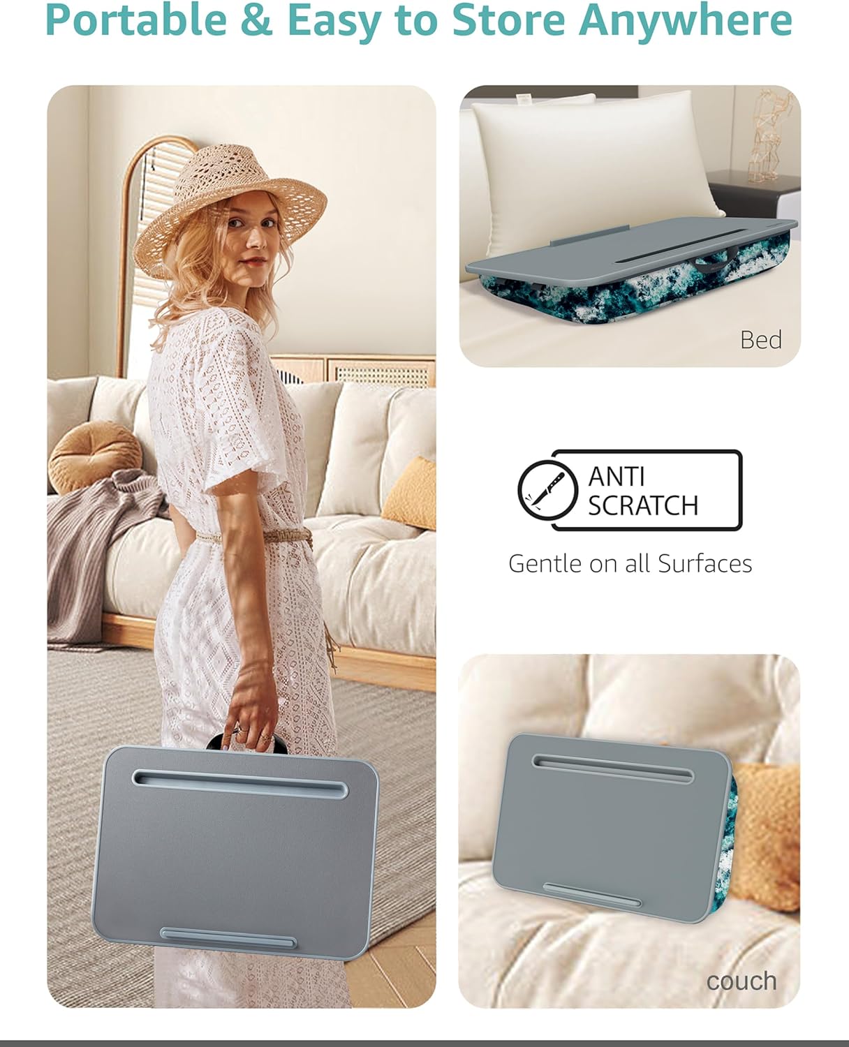 Lap Desk, Lap Desk with Cushion, Fits up to 15.6-inch Laptop, Pillow Designed, Portable Laptop Stand with Tray, Pad & Phone Holder, Home Office for Bed/Couch/Car/Reading/Writing, MillHome (S, Waves)