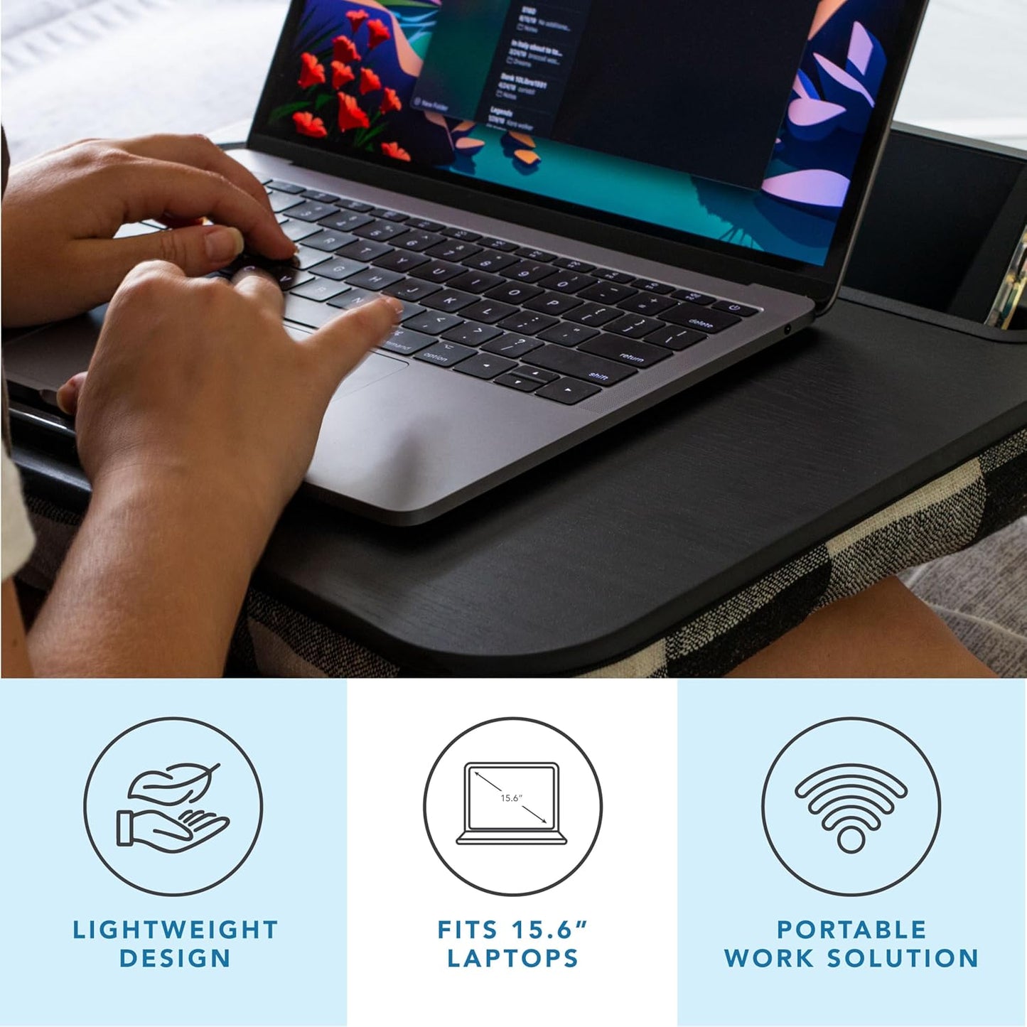 LAPGEAR Designer Lap Desk with Phone Holder and Device Ledge - Buffalo Check - Fits up to 15.6 Inch Laptops - Style No. 45428