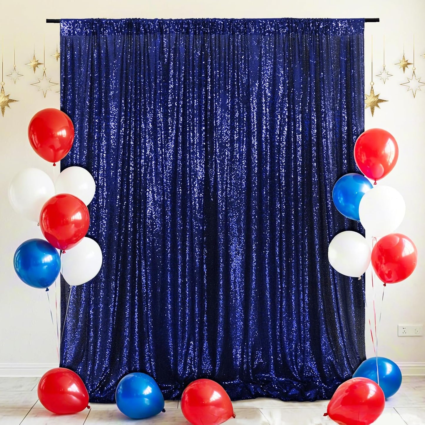 Eternal Beauty Navy Blue Sequin Backdrop, 5x7 Ft Glitter Background Curtains for Shimmer Photography Party Wedding Birthday Independence Day Back Drop Decor