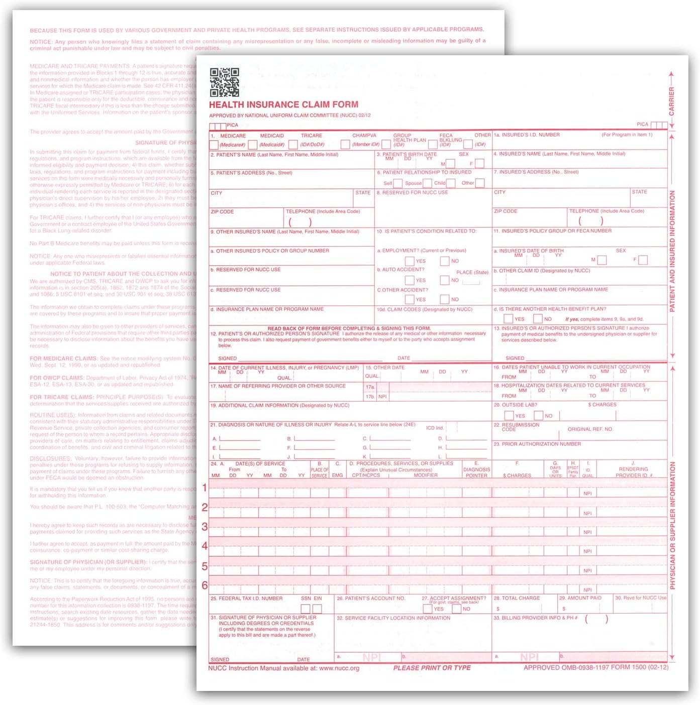 NextDayLabels - CMS 1500 / HCFA 1500 Insurance Claim Forms - Laser/Ink-Jet Compatible (New Version 02/12) Letter Size 8-12" x 11", 1000 Sheets Per Pack