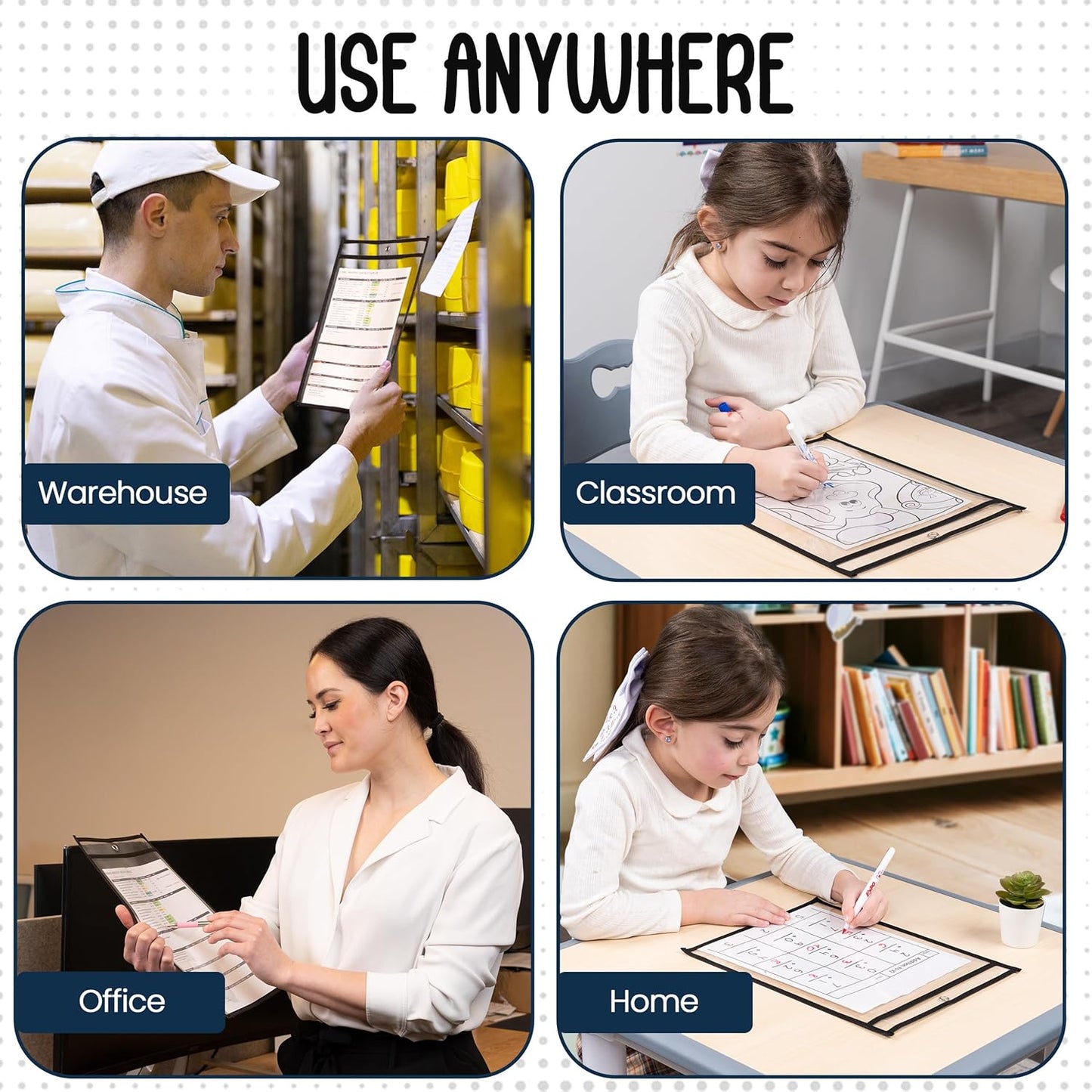 Essex Wares - 250 Pack, Black, Job Ticket Holders, 10" Wide x 13.5" Tall - Clear Plastic Shop Ticket Holders - Easy to Use, Reusable & Easy Erase Plastic Invoice Holders, Water-Resistant & Durable