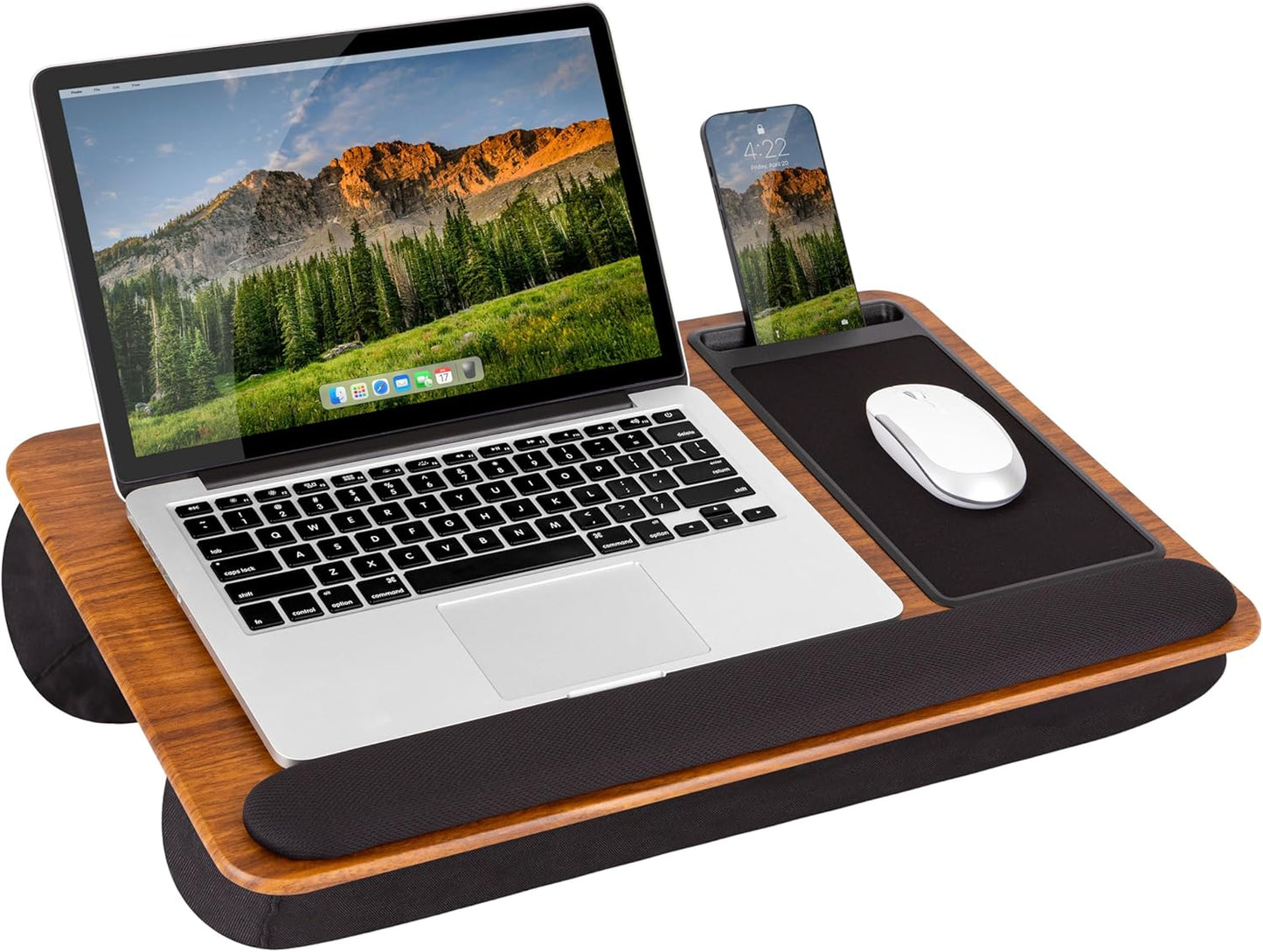 LAPGEAR Home Office Pro Lap Desk with Wrist Rest, Mouse Pad, and Phone Holder - Espresso Woodgrain - Fits up to 15.6 Inch Laptops - Style No. 91612