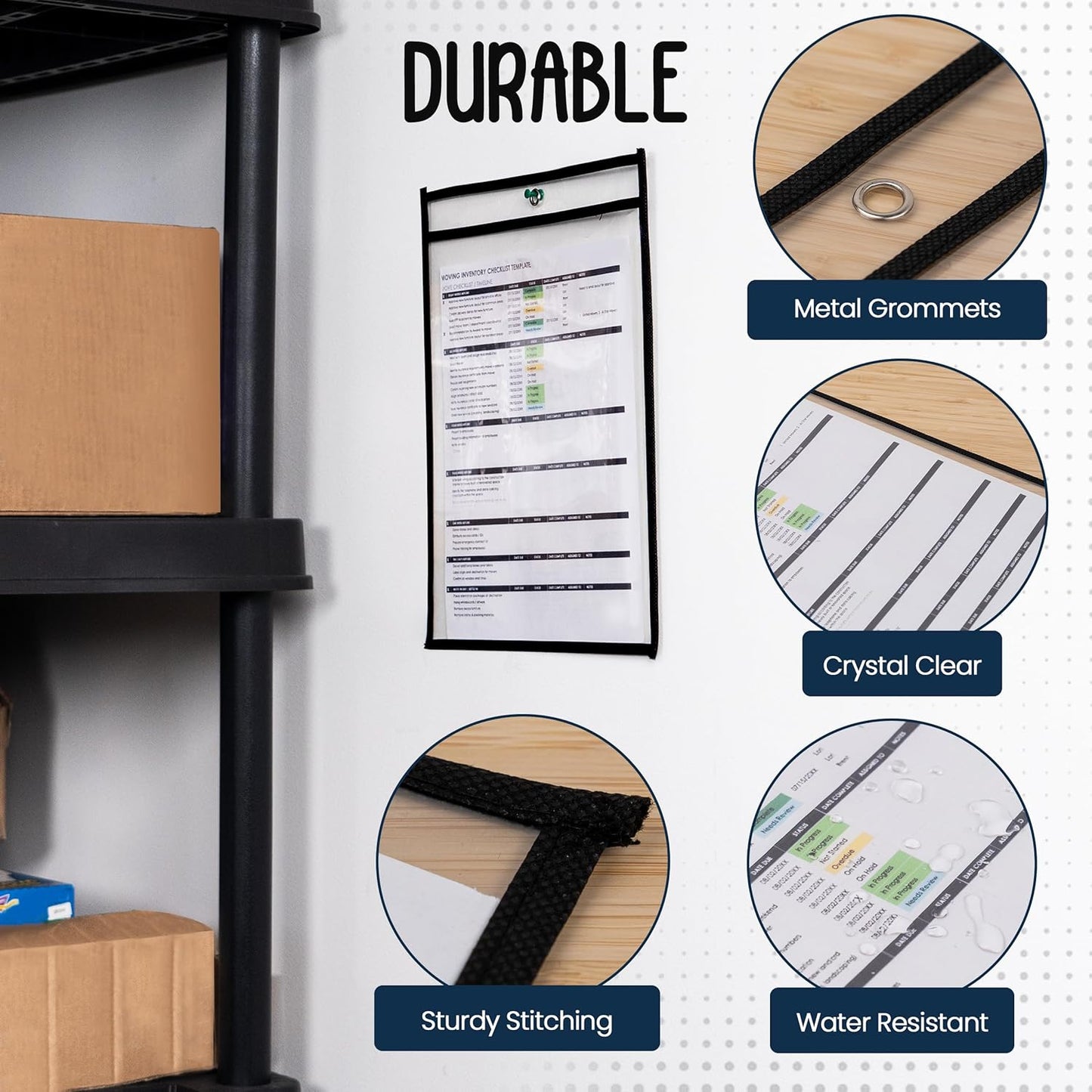 Essex Wares - 50 Pack, Black, Job Ticket Holders, 10" Wide x 13.5" Tall - Clear Plastic Shop Ticket Holders - Easy to Use, Reusable & Easy Erase Plastic Invoice Holders, Water-Resistant & Durable