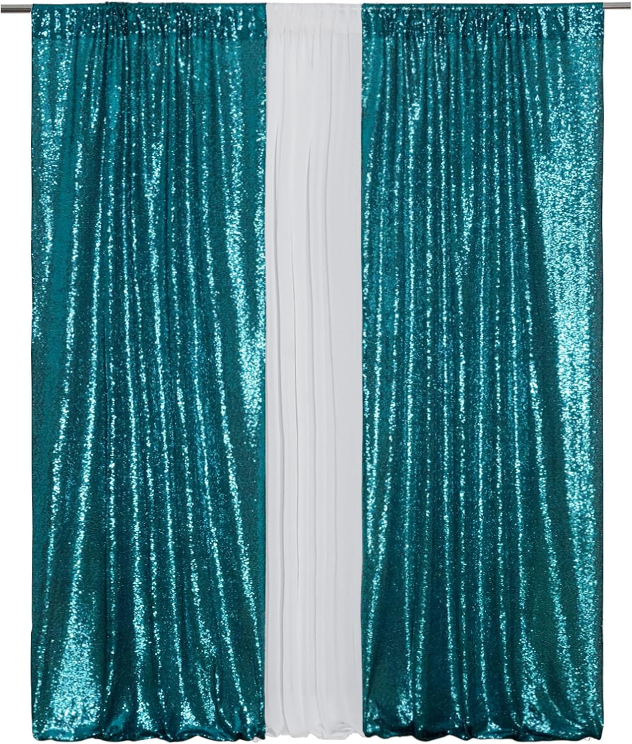 Eternal Beauty Sequin Backdrop Curtains, 2x8 Ft-2 Panels Teal Back Drop for Shimmer Photography Party Wedding Birthday Decor
