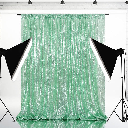 Eternal Beauty Mint Green Sequin Backdrop, 6x8 Ft Glitter Background Curtains for Shimmer Photography Party Wedding Birthday Back Drop Decor