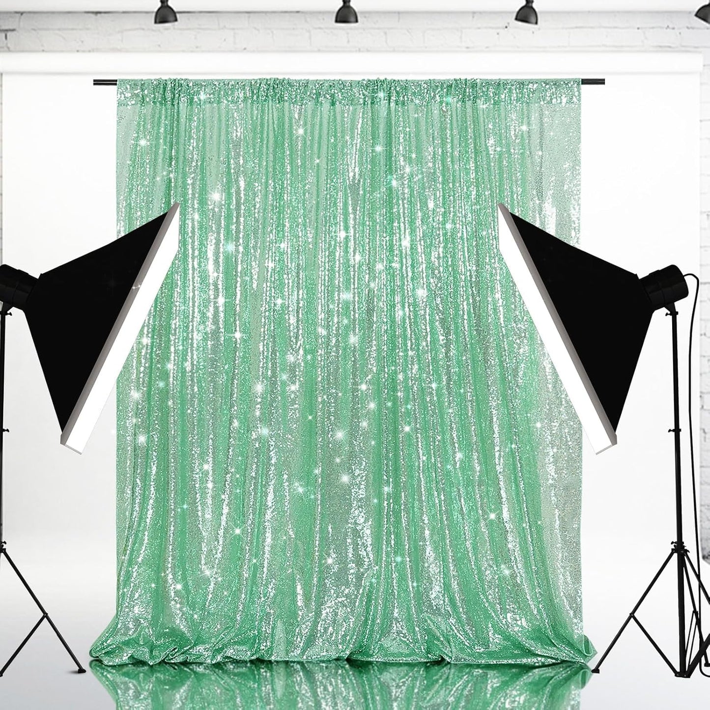 Eternal Beauty Mint Greem Sequin Backdrop, 7x7 Ft Glitter Background Curtains for Shimmer Photography Party Wedding Birthday Back Drop Decor