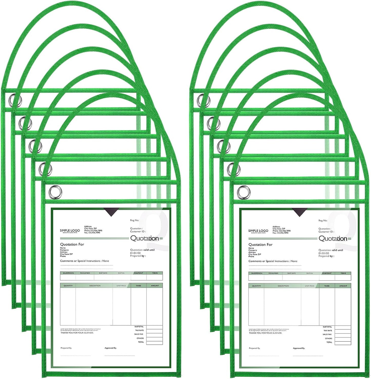 Epakh 30 Pack Office Products Shop Ticket Holders with Hanging Strap 9 x 12 Inches, Dry Erase Pockets, Job Ticket Holders, Both Sides Clear, Welcome to Work Order(Green)