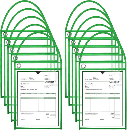 Epakh 30 Pack Office Products Shop Ticket Holders with Hanging Strap 9 x 12 Inches, Dry Erase Pockets, Job Ticket Holders, Both Sides Clear, Welcome to Work Order(Green)