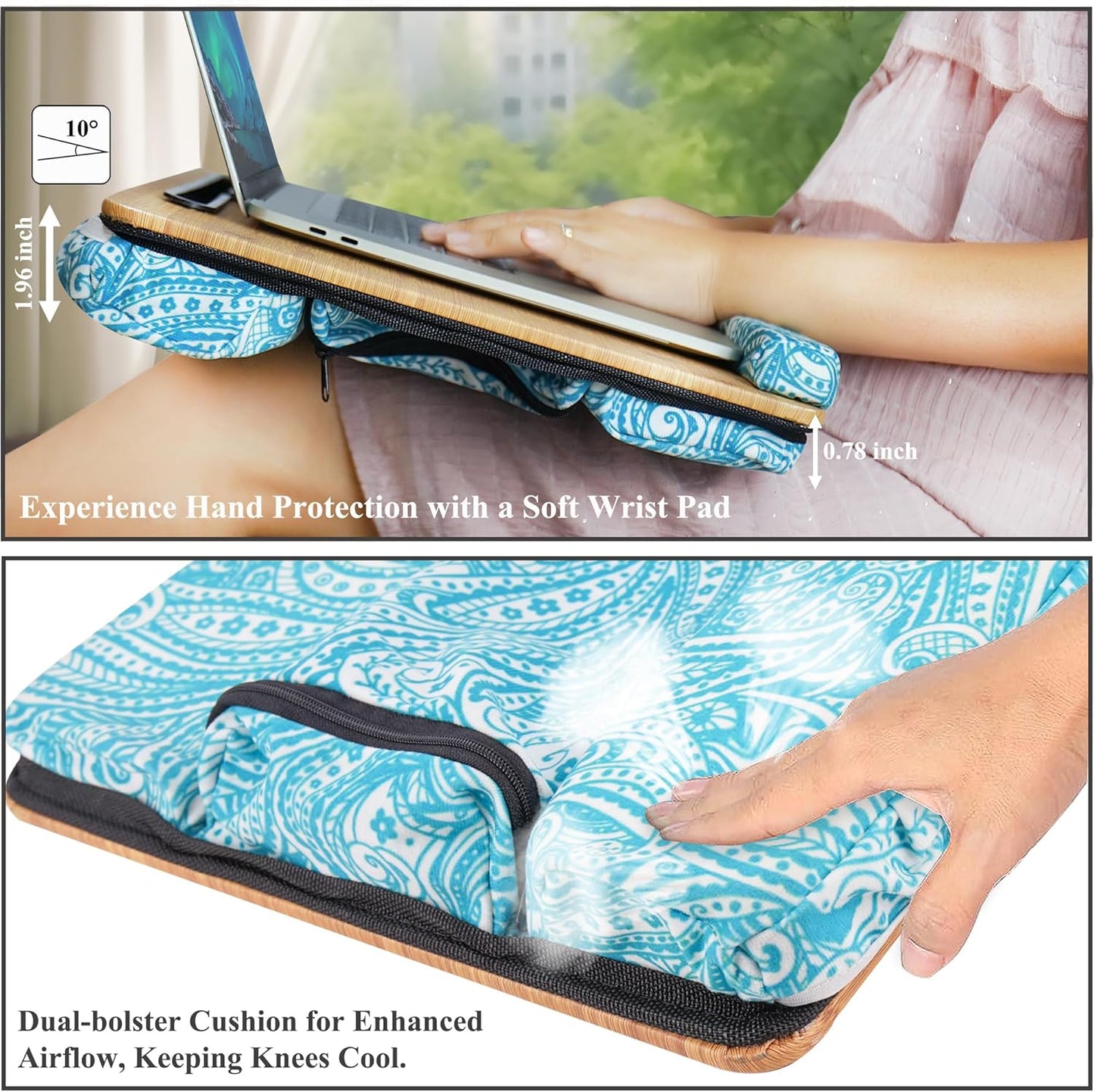 Lap Desk,Fits up to 15.6 inch Laptop Bed Table Computer with Soft Pillow and Storage Bag,Gaming Tray and Writing Tray on Bed for Home Office(2-Beige)