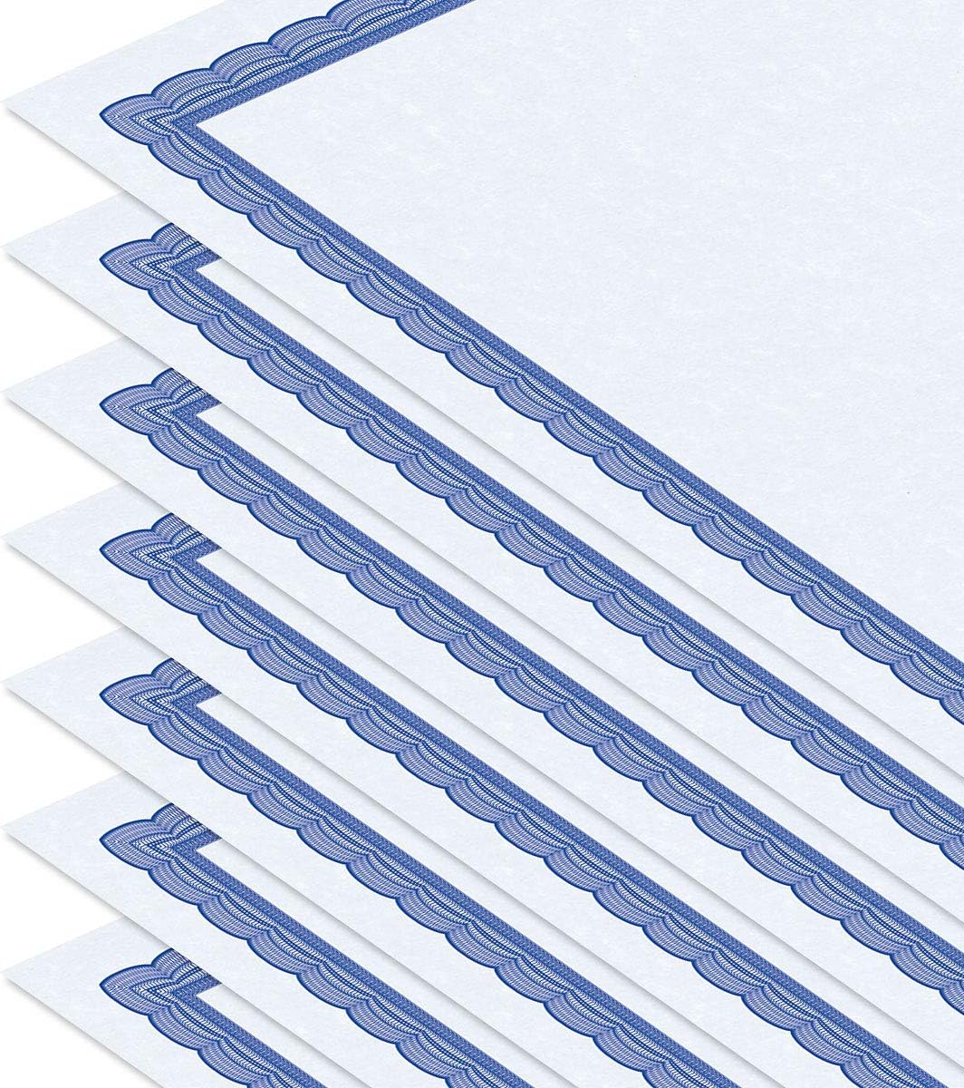 Executive Blue Parchment Certificate Papers - Pack of 100, Laser & Inkjet Printer Compatible, For Office, Business Awards, Graduation, School Diplomas, 8-1/2" x 11" on 60 lb. Text Stock