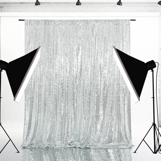Eternal Beauty Silver Sequin Backdrop, 6x6 Ft Glitter Background Curtains for Shimmer Photography Party Wedding Birthday Back Drop Decor