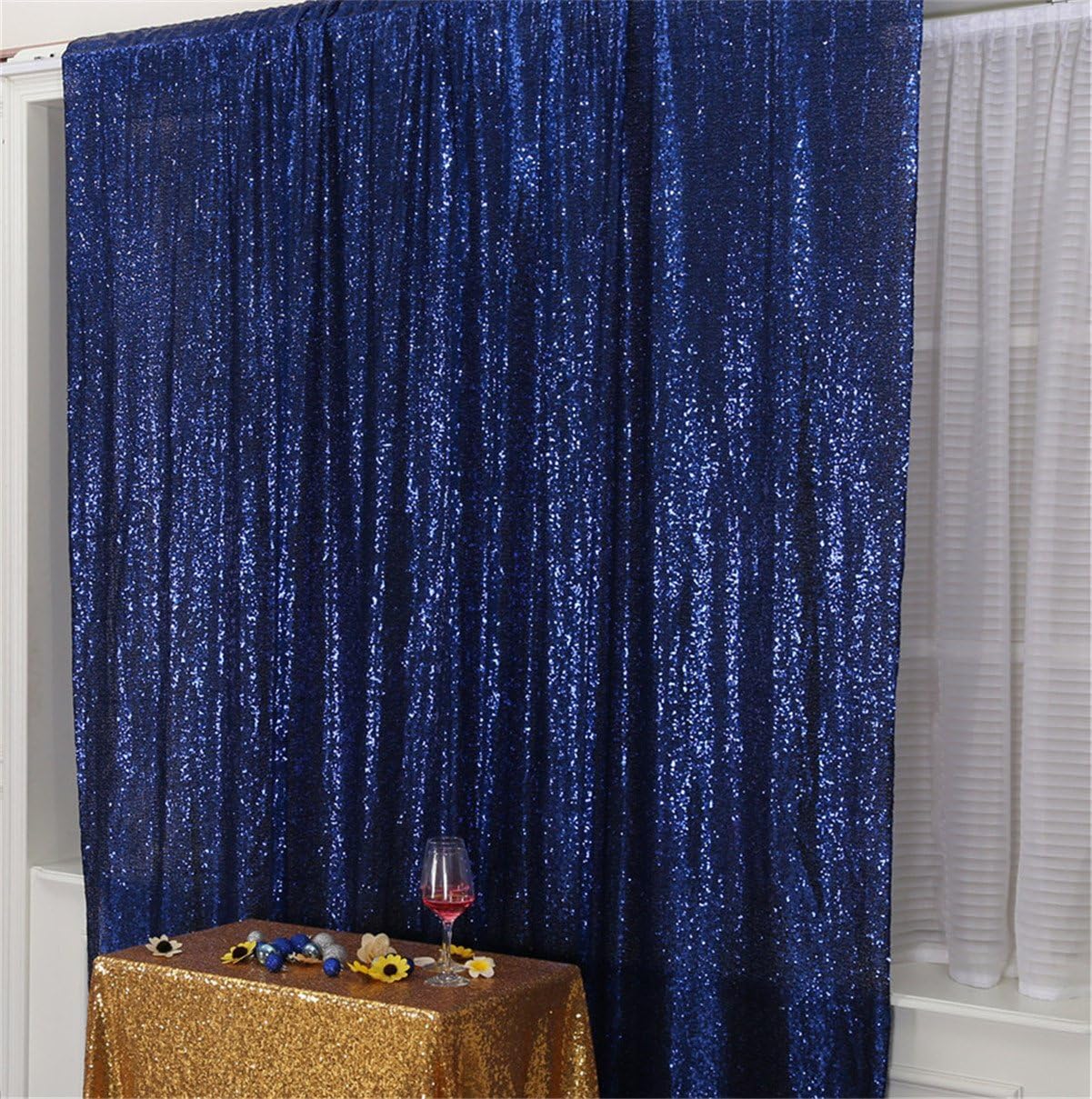 Eternal Beauty Navy Blue Sequin Backdrop, 5x7 Ft Glitter Background Curtains for Shimmer Photography Party Wedding Birthday Independence Day Back Drop Decor