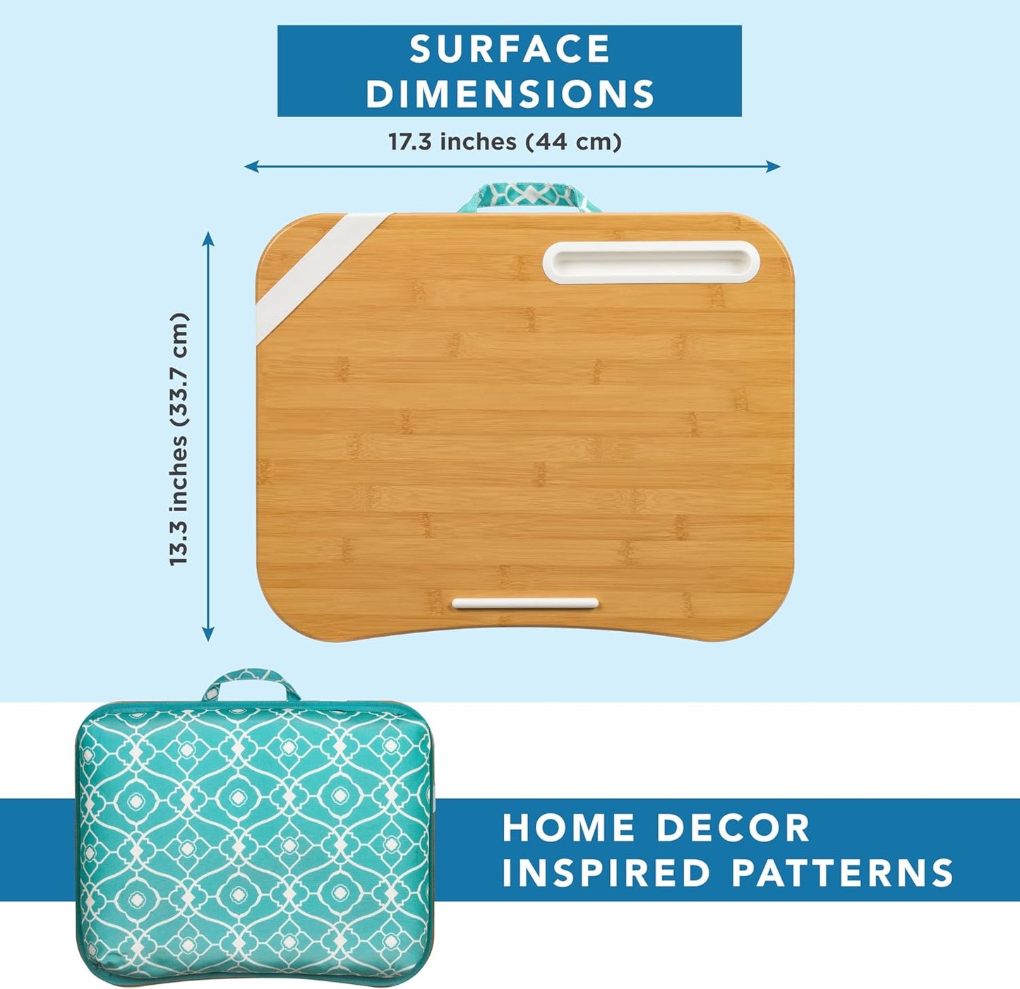 LAPGEAR Designer Lap Desk with Phone Holder and Device Ledge - Aqua Trellis - Fits up to 15.6 Inch Laptops - Style No. 45422