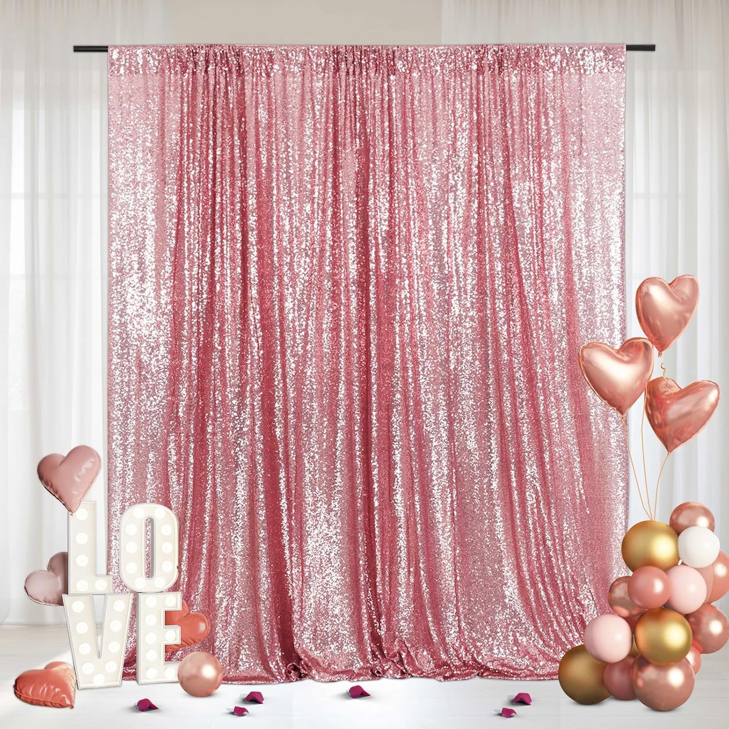 Eternal Beauty Fuchsia Pink Sequin Backdrop, 7x7 Ft Glitter Background Curtains for Shimmer Photography Party Wedding Birthday Back Drop Decor