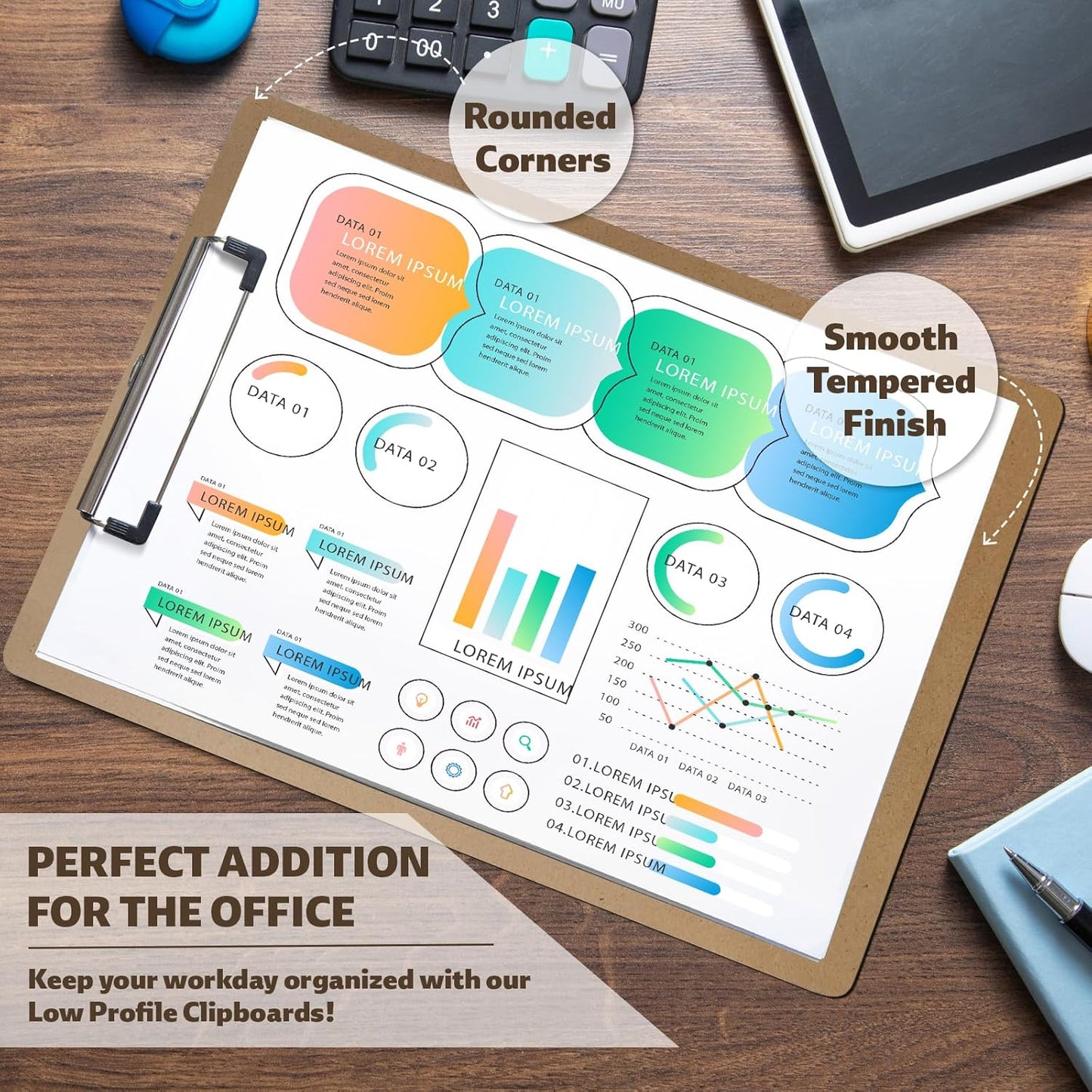 24 Pack Clipboards Bulk, Standard A4 Letter Size Wooden Hardboard Office Clipboard for Classroom, Work-Meetings, with Low Profile Clip, 12.5 x 9 Inch