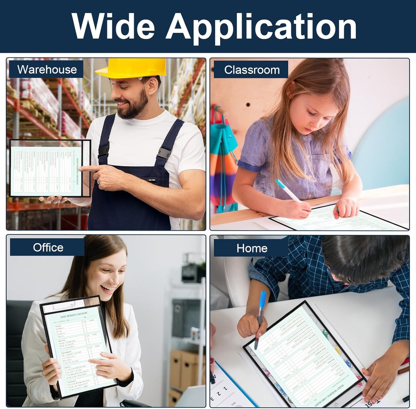 10 Pack Black & Clear Job Ticket Holders 13.7x10.1 Inch – Heavy Duty PVC Plastic Sleeves for Work Orders, Shop Tickets & Home Use – Dry Erase, Waterproof and Reusable Document Protectors