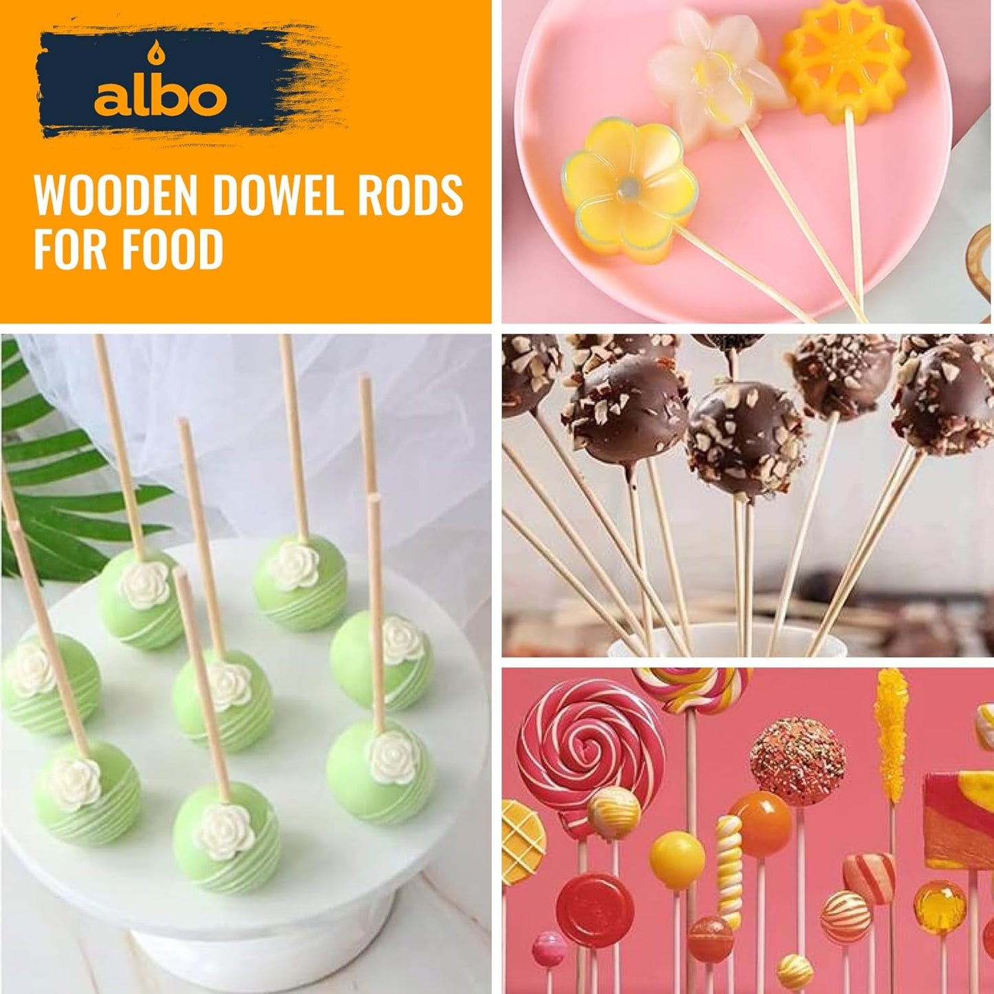 ALBO Wooden Dowel Rods 25 PCS 5/16" x 12" Inch Round Wood Sticks for Crafts, DIY Projects and Macrame Hardwood Assorted Bouquet Sticks Cake Dowels for Tiered Cakes