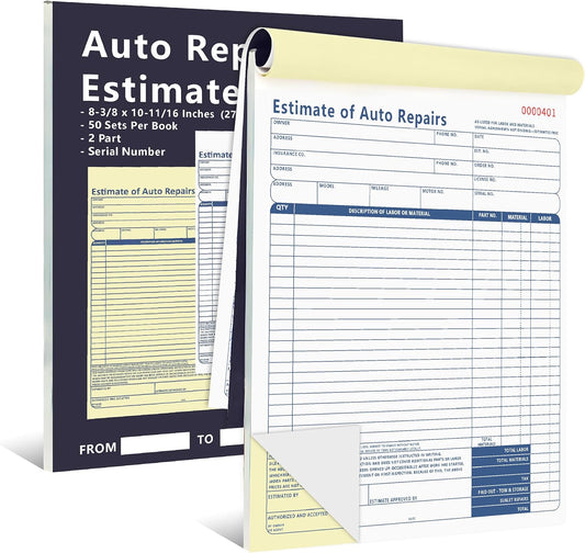 1 Pcs Auto Repair Estimate Book 50 Sets 2-Part Carbonless Duplicate 8-3/8 x 10-11/16 Inches Repair Estimate Book for Auto Repair Shops and Independent Mechanics (1)