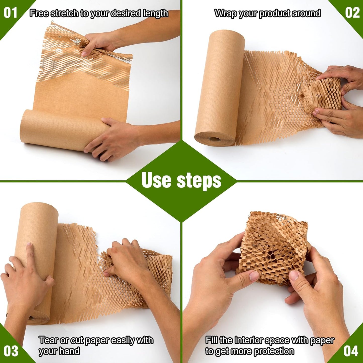 Honeycomb Packing Paper 15" Width X 400 FT for Moving Glass Dishes Recyclable Wrapping Paper Bubble Wrap Packing Material for Shipping Fragile Items Shipping Filler with 20 Fragile Stickers