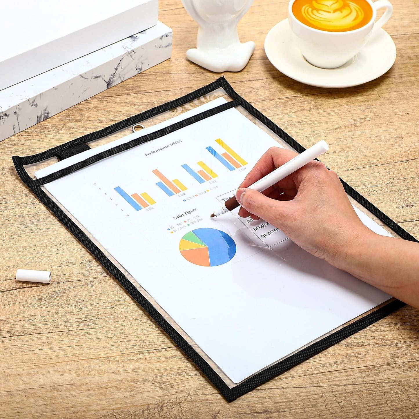 Nezyo Dry Erase Pockets Plastic Job Ticket Holders Shop Holder Order Pockets Clear Sleeves Tickets Folders Plastic Sleeves Paper Teacher Supplies for Classroom(12 x 9.5 in,Black,50 Pcs)