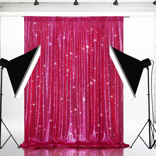 Eternal Beauty Hot Pink Sequin Backdrop, 5x7 Ft Glitter Background Curtains for Shimmer Photography Party Wedding Birthday Back Drop Decor