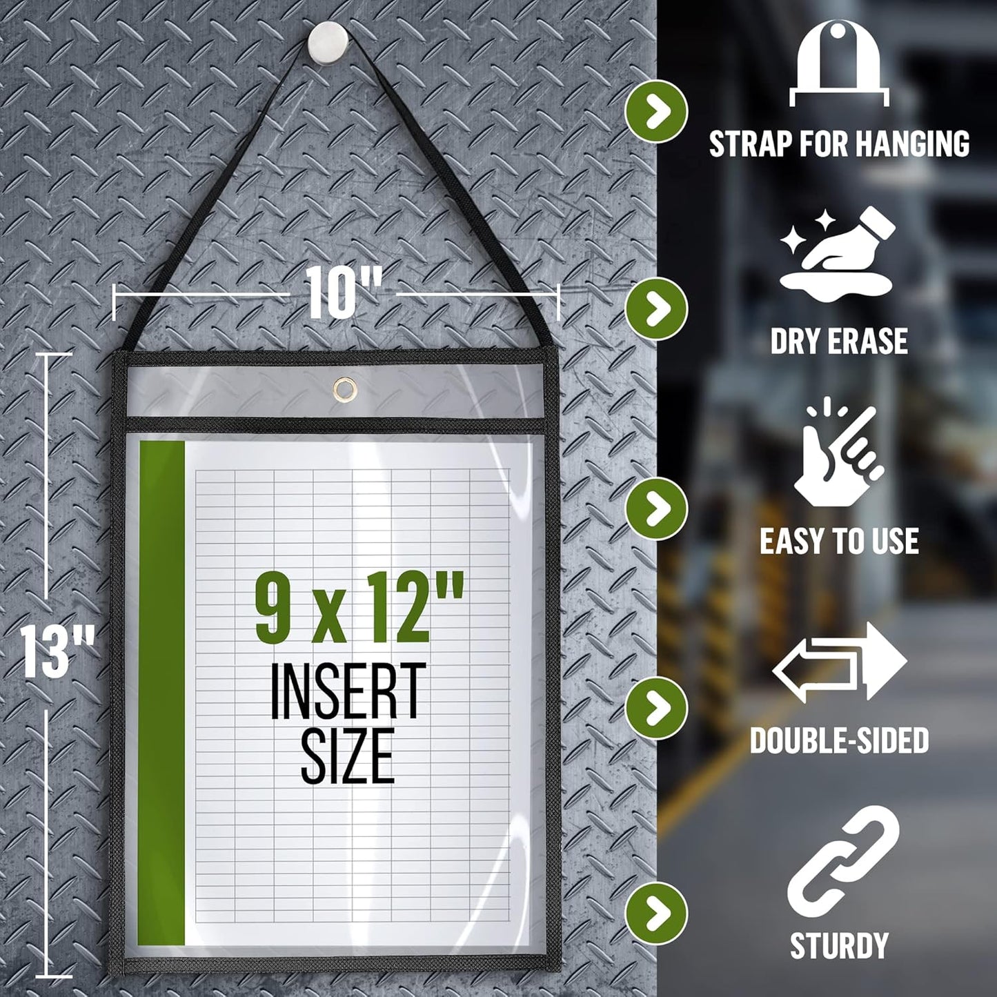 30 Pack Job Ticket Holders 9x12 with Strap - Hanging Shop Ticket Holders - Work Order Plastic Sleeves for Documents - Dry Erase Pocket Sleeves - Dry Erase Pockets - Clear Pocket Sleeve 9 x 12