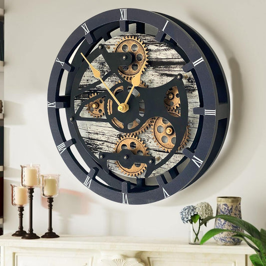 The Gears Clock 16 inches Wall Clock with Real Moving Gears Convertible into a Big Mantel Clock (Grey & White)