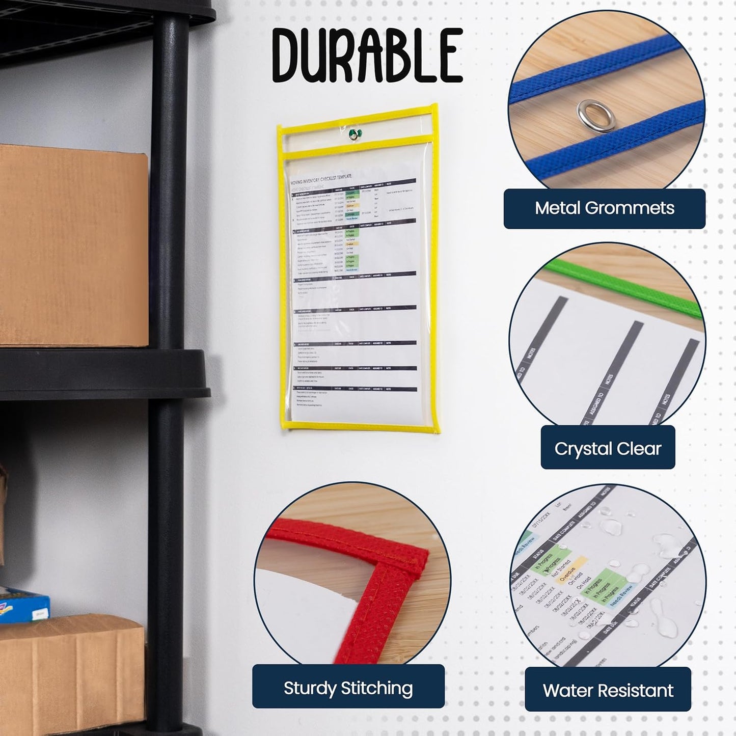 Essex Wares - 25 Pack, Assorted, Job Ticket Holders, 10" Wide x 13.5" Tall - Clear Plastic Shop Ticket Holders - Easy to Use, Reusable & Easy Erase Plastic Invoice Holders, Water-Resistant & Durable