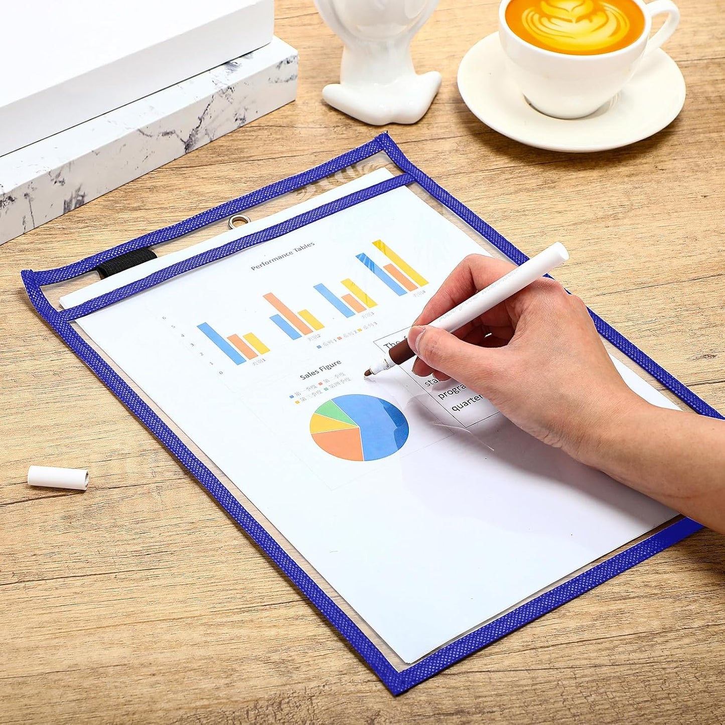 Nezyo Dry Erase Pockets Plastic Job Ticket Holders Shop Holder Order Pockets Clear Sleeves Tickets Folders Plastic Sleeves Paper Teacher Supplies for Classroom(12 x 9.5 in,Blue,50 Pcs)