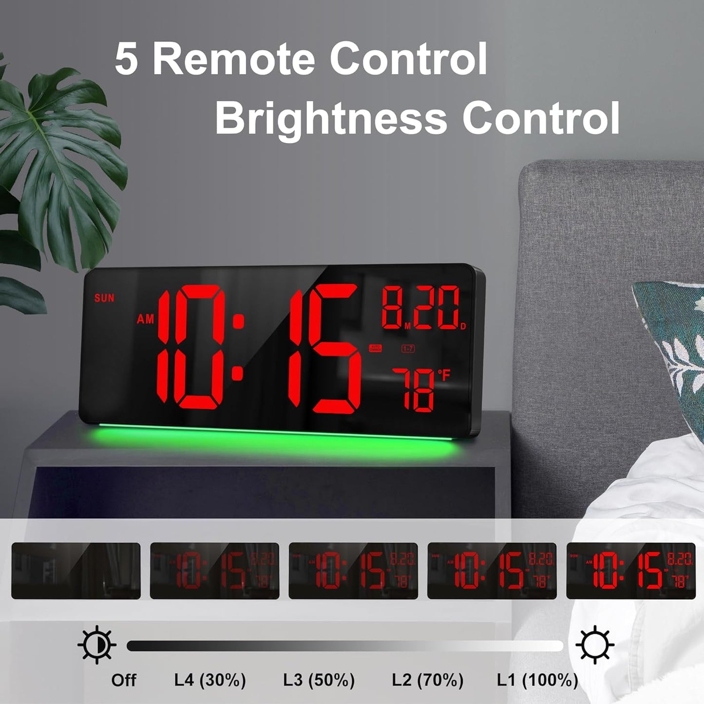 XREXS 16.5" Digital Clock Large Display with Remote Control 7 Color Changes Night Lights LED Wall Clock, Adjustable Dimmer, Temperature Clock for Bedroom, Desk Alarm Clock Gift for Teens Elderly