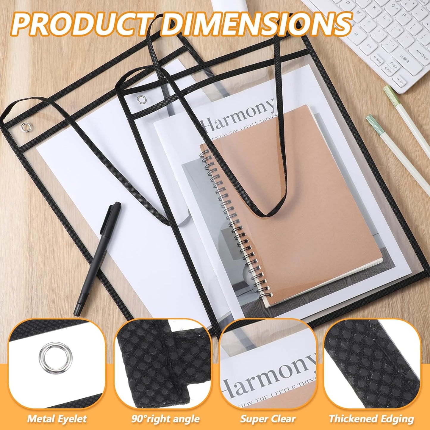 30 Pack Shop Ticket Holders Job Ticket Holders Work Order Holder Pockets, 10 x 14 Dry Erase Pocket Work Order Plastic Sleeves with Hanging Strap, Both Sides Clear