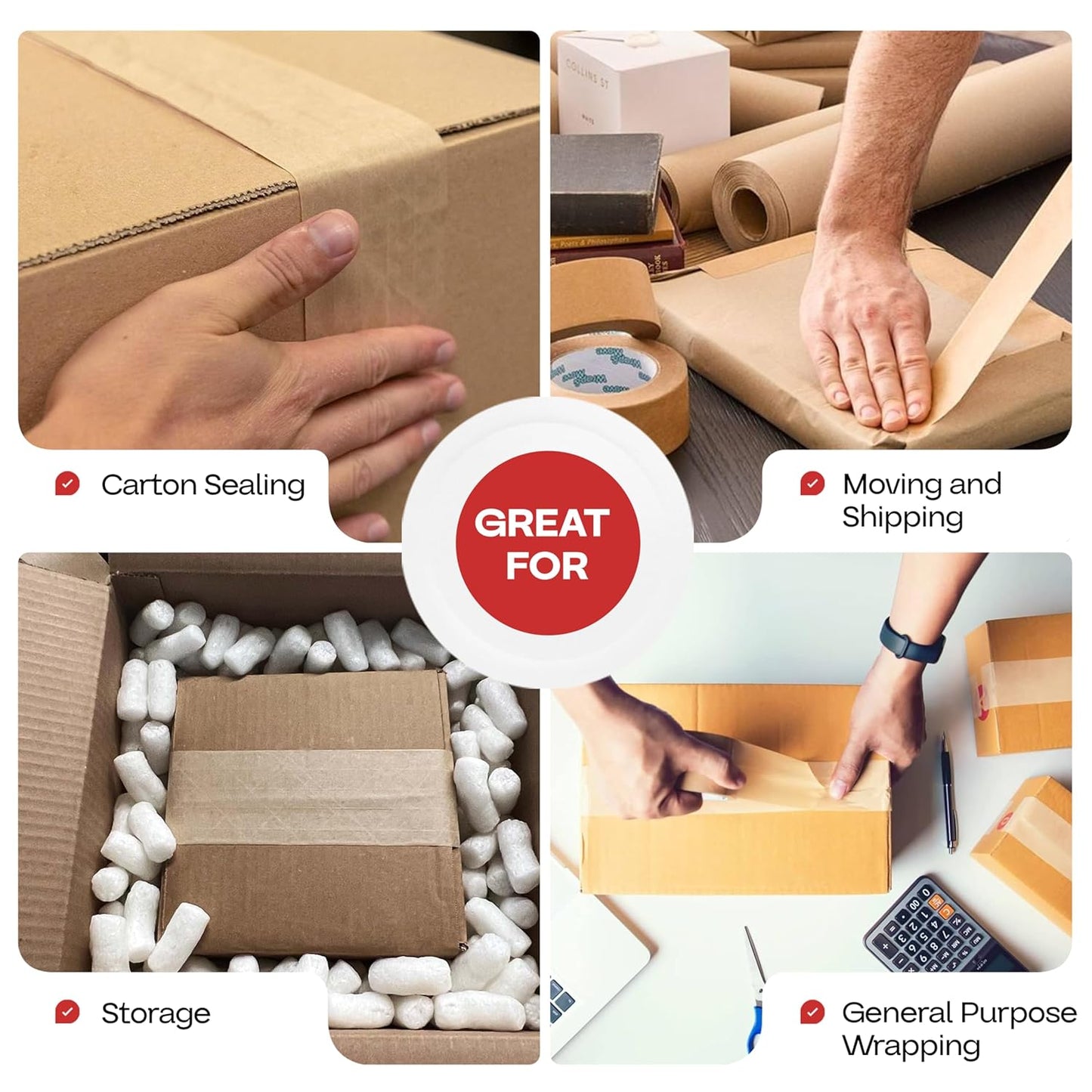 IDL Packaging 2.83" x 450 feet Reinforced Water-Activated Kraft Gummed Tape 30lb Thickness (Pack of 10) - Secure Paper Packing Tape for Secure Carton Sealing - Heavy-Duty for All Conditions, Brown