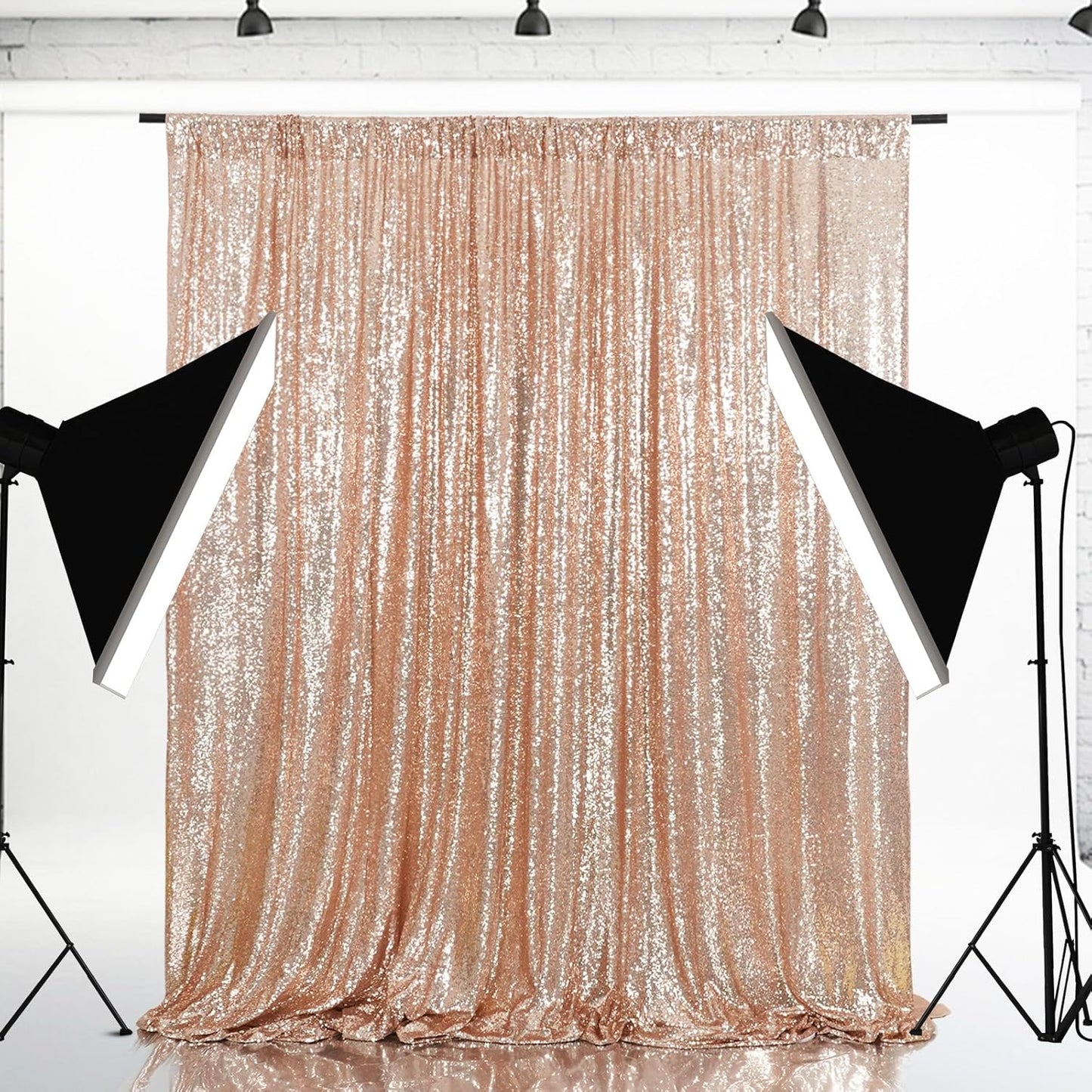Eternal Beauty Rose Gold Sequin Backdrop, 4x7 Ft Glitter Background Curtains for Shimmer Photography Party Wedding Birthday Back Drop Decor