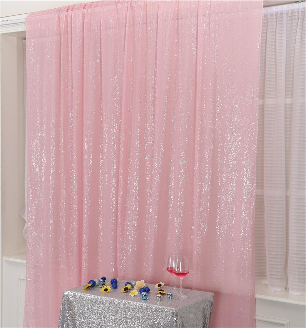 Eternal Beauty Pink Sequin Backdrop, 5x7 Ft Glitter Background Curtains for Shimmer Photography Party Wedding Birthday Back Drop Decor