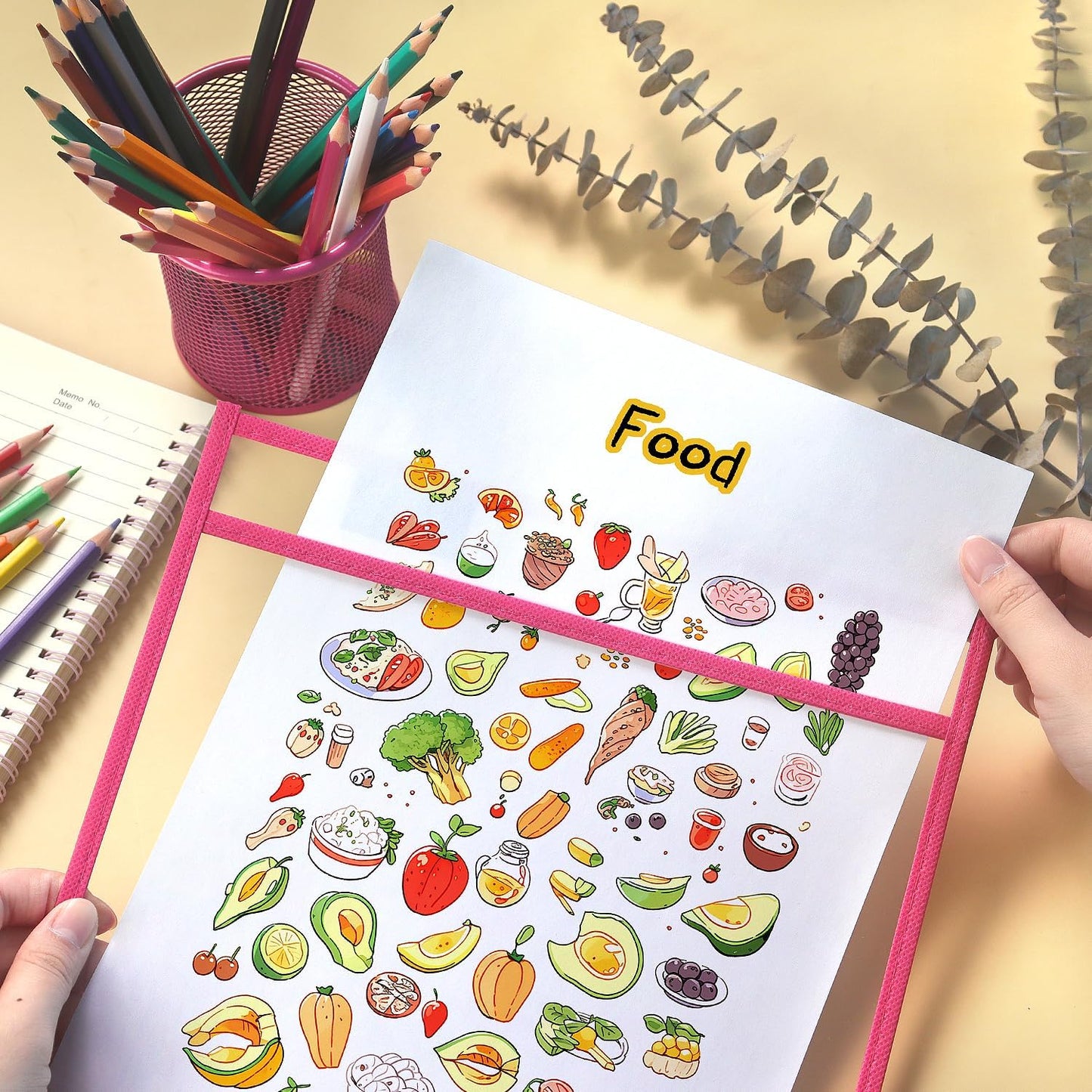 20 Pack Dry Erase Pockets with Rings, 10 x 14 Inch Ticket Holders Clear Plastic Sleeves Sheet Protectors for Teacher Classroom Sleeves, 10 Assorted Colors