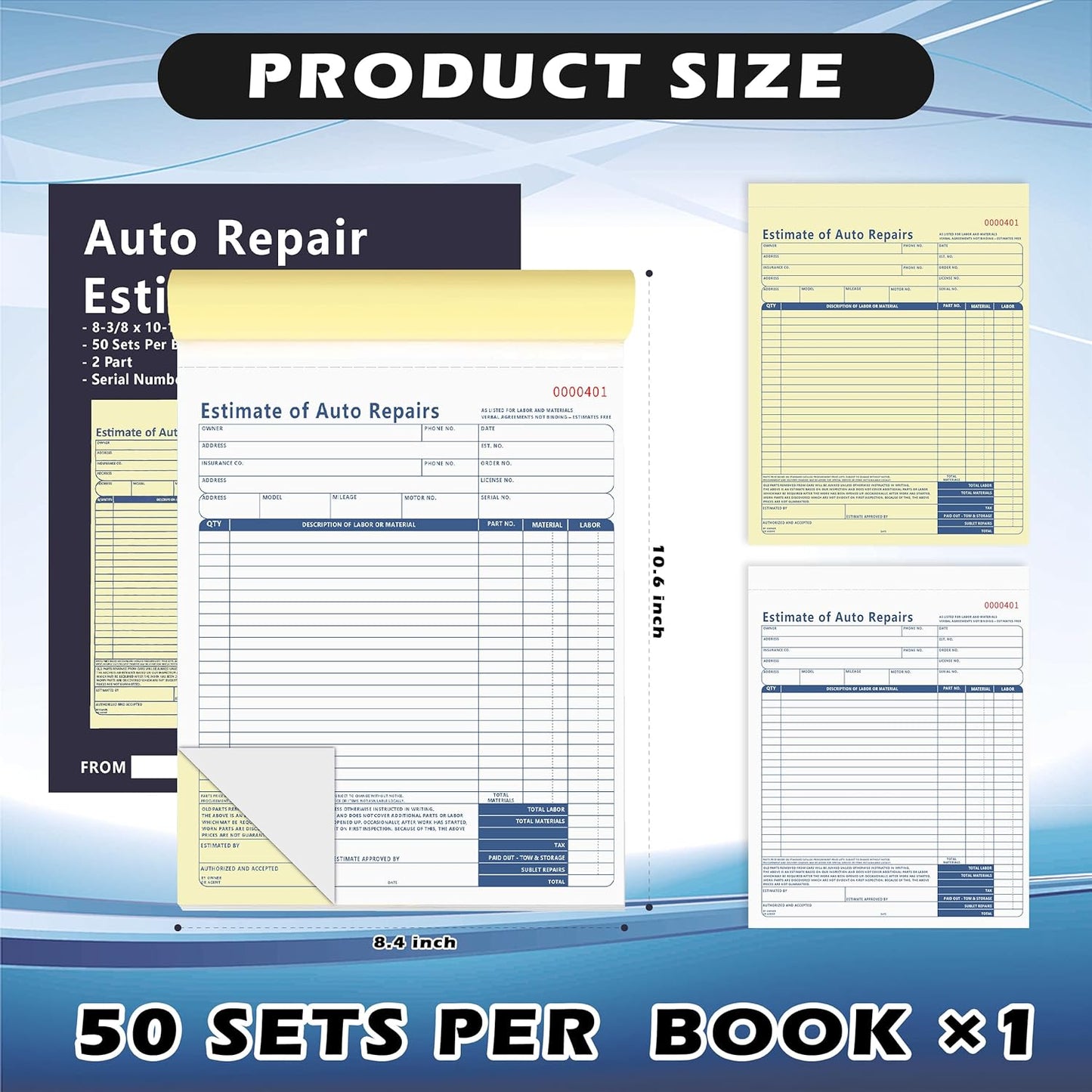 2 Pcs Auto Repair Estimate Book 50 Sets 2-Part Carbonless Duplicate 8-3/8 x 10-11/16 Inches Repair Estimate Book for Auto Repair Shops and Independent Mechanics (2)