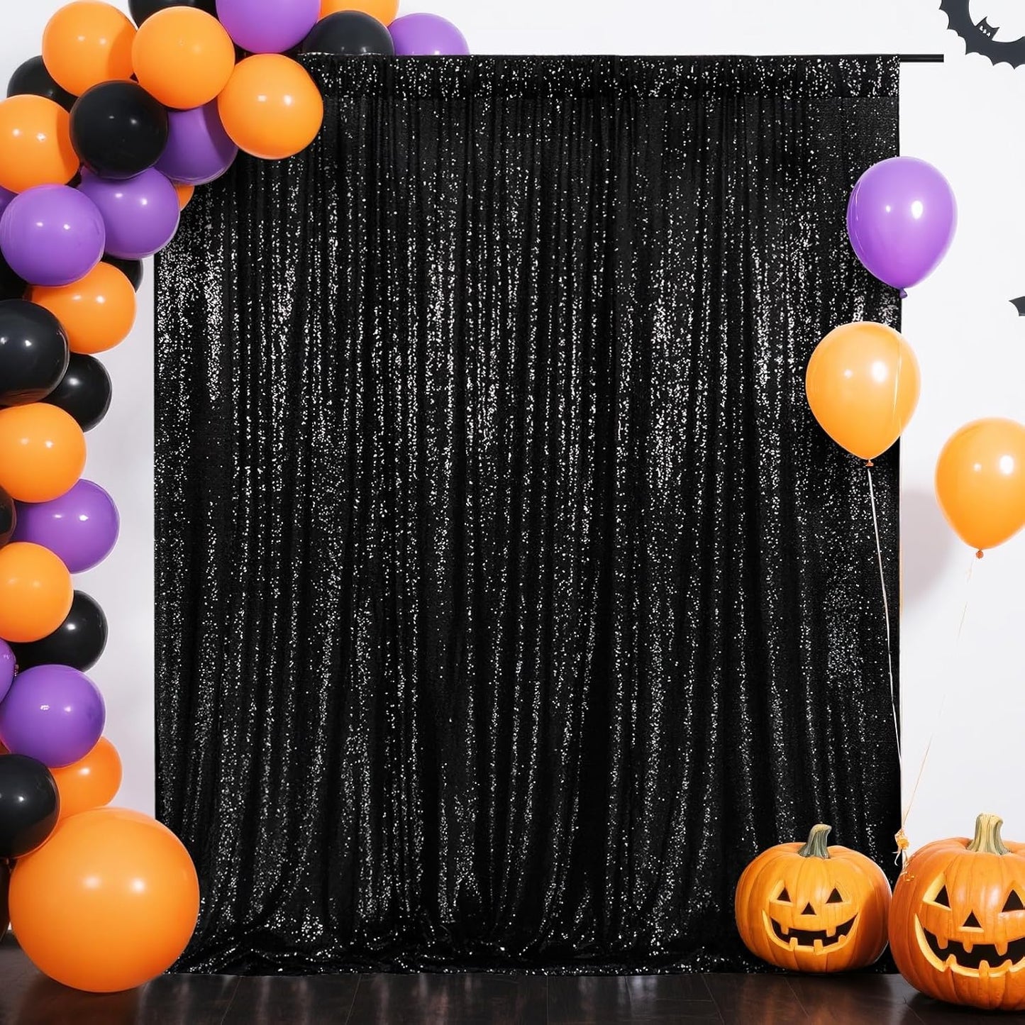 Eternal Beauty Black Sequin Backdrop, 8x8 Ft Halloween Glitter Background Curtains for Shimmer Photography Party Wedding Birthday Back Drop Decor