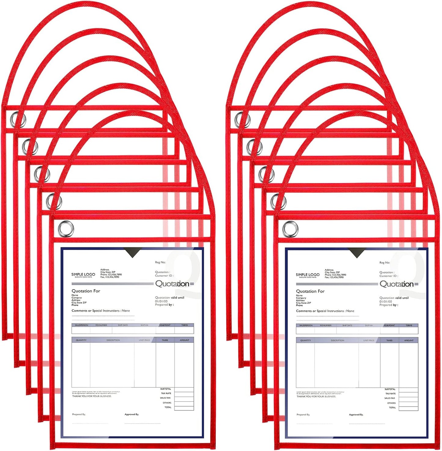 Epakh 30 Pack Office Products Shop Ticket Holders with Hanging Strap 9 x 12 Inches, Dry Erase Pockets, Job Ticket Holders, Both Sides Clear, Welcome to Work Order(Red)